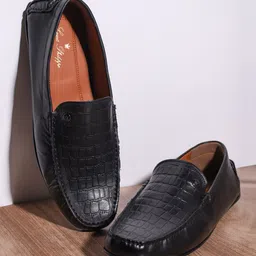 Louis Philippe Men Textured Round Toe Leather Loafers-image-48