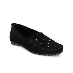 CARLO ROMANO Women Black Textured Leather Loafers-16