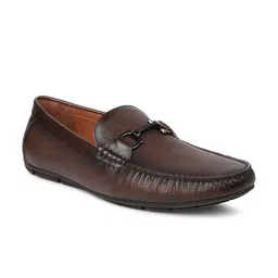 ATESBER by Inc.5 Men Coffee Brown Textured Leather Loafers-image-79