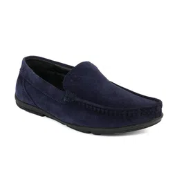 BRATVA Men Navy Blue Leather Loafers-image-51