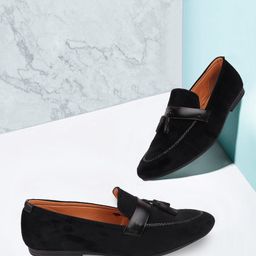 FAUSTO Men Black Textured Velvet Loafers-picture-33