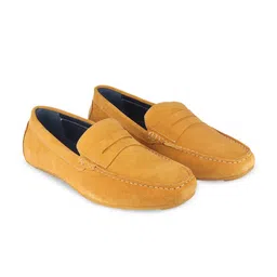 TOP BRASS Men Yellow Solid Leather Formal Loafers-image-56
