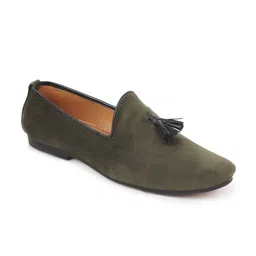 FAUSTO Men Olive Green Lightweight Velvet Loafers-image-77