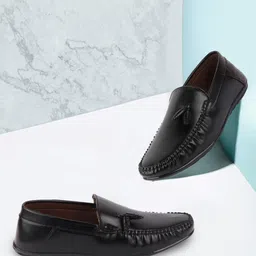 FAUSTO Men Black Solid PU Loafers-image-47