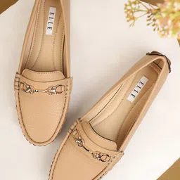 ELLE Women Beige Western Embellished Synthetic Loafers-10