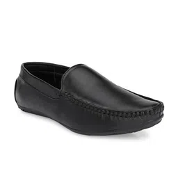 John Karsun Men Black Perforations Leather Slip-On Loafers-image-71