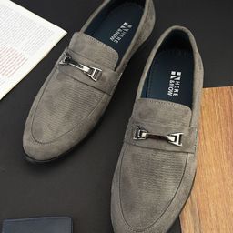 HERE&NOW Men Grey Textured Horsebit Formal Loafers-image-74