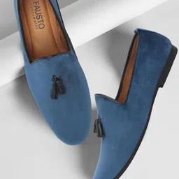 FAUSTO Men Blue Velvet Loafers-image-38