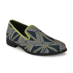 Hitz Men Navy Blue & Green Woven Design Mojaris-image-77