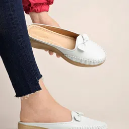 Shoetopia Women Lightweight Comfort Insole Mule Loafers With Bows-picture-17