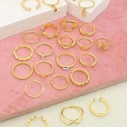 Women Set of 23 Gold-Plated Stackable Finger Rings-0