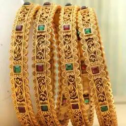 Set of 4 Women Stone-Studded Slip-On Bangles-18
