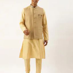 Men Leaf Woven Nehru Jacket with Mandarin Collar-43