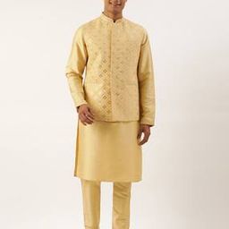 Men Embroidered Nehru Jacket with Welt Pockets-14