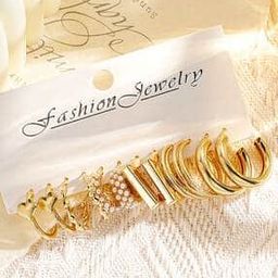 Set of 6 Women Gold-Plated Hoop Earrings-image-76