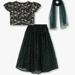Girls Floral Print Flared Lehenga with Chaniya Choli & Dupatta-image-1