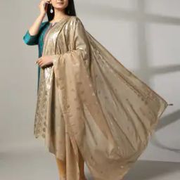 Women Foil printed poly spun dupatta gold fs-image-57
