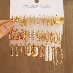 Pack of 18 Women Gold-Plated Hoops Earrings-9