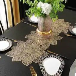 Rexine Cutwork Flower Design Dining Table Runner 33" x 12"-38