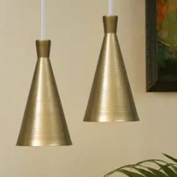Metal Cone Shade Pendant Hanging Golden Light 2pcs-image-1