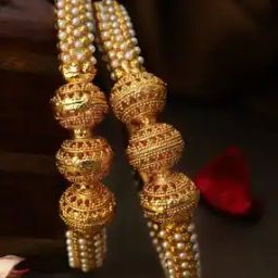 Set of 2 Women Gold-Plated Pearl-Studded Bangles-image-0