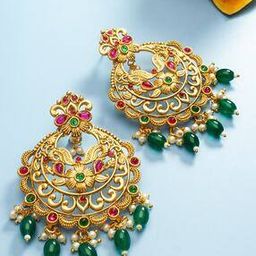 Gold-Plated Stone-Studded Chandbali Earrings-image-75