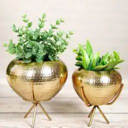 Set of 2 Metal Mini Hammered Bud Planters with Stands-23