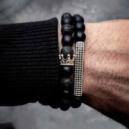 Set of 2 Men Embellished Beaded Bracelets-39