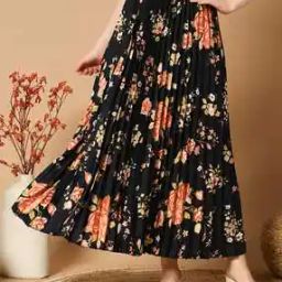 Women Floral Print Pleated A-Line Skirt-image-99