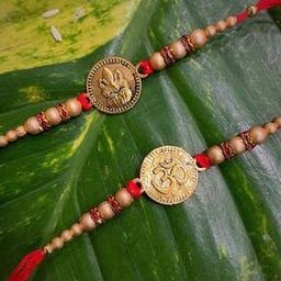 Set of 2 Tie-Up  Fancy Rakhi Designs OM/Ganesh Ji Pendant Gold Beads Mauli Thread Raksha Bandhan-image-16