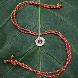 Tie-Up Letter I Name Rakhi Fancy Designs Alphabet Gold Plated Customised AD Pendant Mauli Raksha Bandhan-17