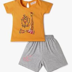 Girls Giraffe Print Cotton T-Shirt & Shorts Set-image-20