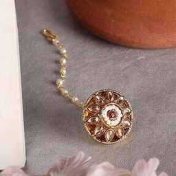 Women Stone-Studded Gold-Plated Maangtikka-image-11