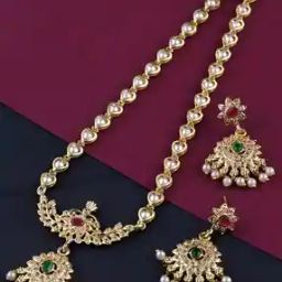 Women Gold-Plated Stone-Studded Necklace & Earrings Set-image-61