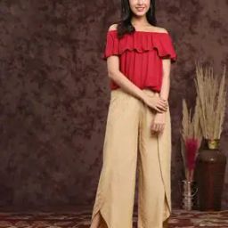 Women Foil Print Asymmetrical Layered Pants-image-39