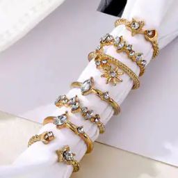 Set of 7 Stone-Studded Gold-Plated Rings-image-41