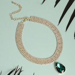 Gold-Plated Stone-Studded Short Necklace-image-22