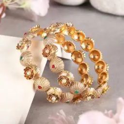 Set of 2 Gold-Plated Floral Pattern Bangles-image-1