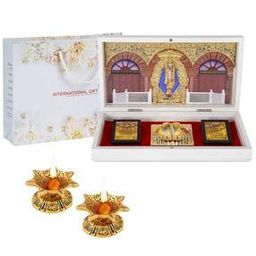 international gift Gold-Plated Sai Baba Charan Paduka Box with 2 Jyot Diya-picture-28