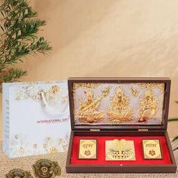 Set of 2 Om Diya with Gold-Plated Laxmi Ganesh Saraswati Charan Paduka Box-image-66