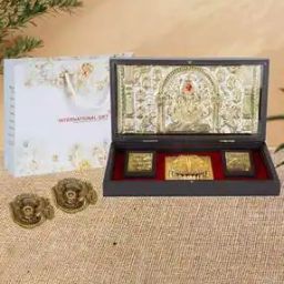 Set of 2 Om Diya with Gold-Plated Ganesh Charan Paduka Box-28