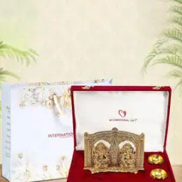 Set of 2 Diyas with Golden Laxmi Ganesh God Idol & Velvet Box-image-1
