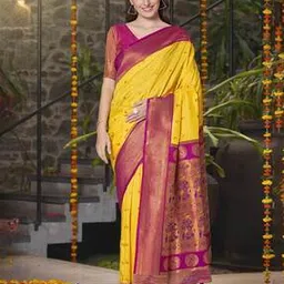 Women Woven Design Zari Pure Silk Paithani Saree Traditional Saree-image-2