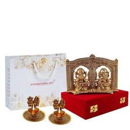 international gift Set of 2 Laxmi Ganesh Diya with Golden Laxmi Ganesh God Idol & Velvet Box-picture-23