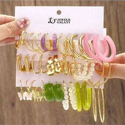 Women Set of 18 Gold-Plated Pear-Beaded Hoop Earrings-image-61