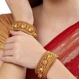 Floral Design Gold-Plated Broad Bangles-image-35