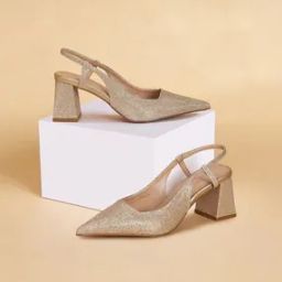 forever glam by pantaloons Women Glitter Slingback Chunky Heeled Sandals-picture-19