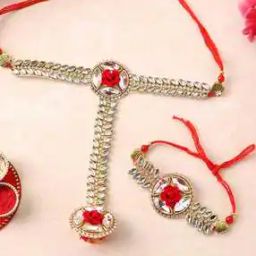 Set of 2 Gold-Plated Stone-Studded Floral Tie-Up Rakhis with Roli Chawal-18