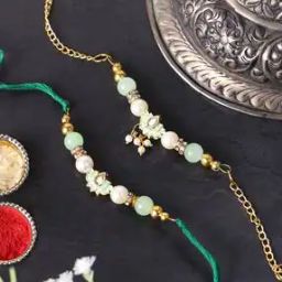 Set of 2 Gold-Plated Beaded Tie-Up Rakhis with Roli Chawal-image-72