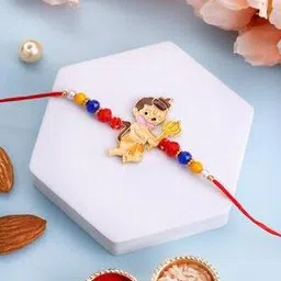Gold-Plated Hanuman Shaped Brass Thread Rakhi with Roli Chawal-image-82